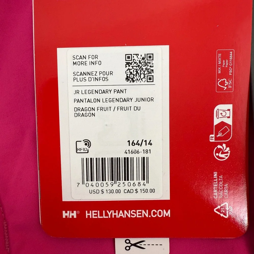 Helly Hansen Jr Legendary Pants Girls Size 164/14 Pink NEW Ski Snowboard‎ RECCO